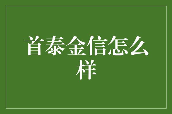 首泰金信怎么样